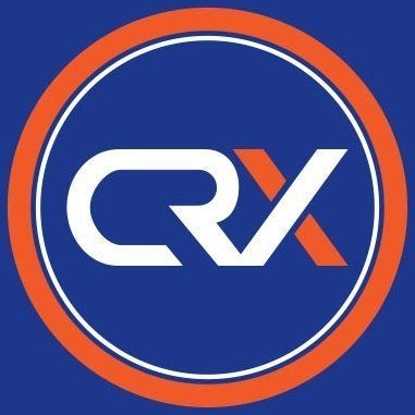 CRX logo in white and orange letters on a blue background, enclosed in an orange circle.